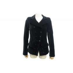 VESTE LONGUE CINTREE CHANEL P26422 S 36 2005 EN COTON VELOURS NOIR JACKET 4500€