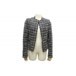 VESTE LEGERE CHANEL P25950 S 36 2005 FERMETURE COL EN TWEED NOIR JACKET 2500€