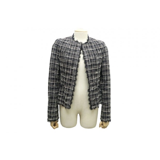 VESTE LEGERE CHANEL P25950 S 36 2005 FERMETURE COL EN TWEED NOIR JACKET 2500€