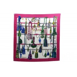 FOULARD HERMES PASSEMENTERIE FRANCOISE HERON CARRE EN SOIE ROSE SILK SCARF 350€