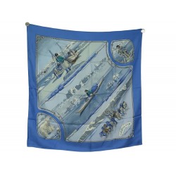 FOULARD HERMES GRONLAND PAR PHILIPPE LEDOUX SOIE BLEUE GROENLAND SILK SCARF 460€