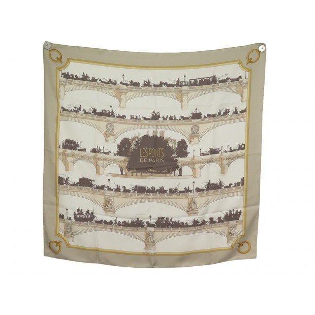 FOULARD HERMES LES PONTS DE PARIS CARRE 90 EN SOIE BEIGE SILK SCARF 460€