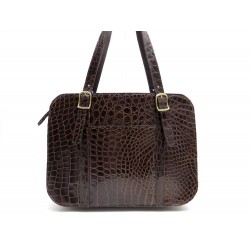 NEUF VINTAGE SAC A MAIN GUY LAROCHE PORTE EPAULE CUIR CROCODILE MARRON PURSE BAG