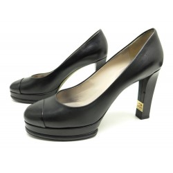 CHAUSSURES CHANEL G29311 41.5 ESCARPINS CUIR NOIR + SAC POCHON PUMPS SHOES 650€