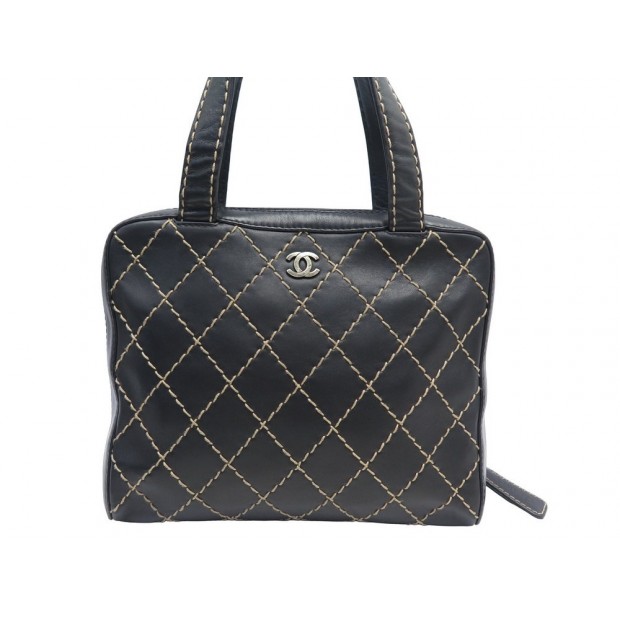 SAC A MAIN CHANEL BOWLER CUIR MATELASSE NOIR WILD STITCH HAND BAG PURSE 6700€