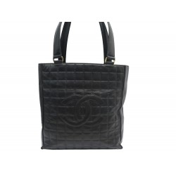 SAC A MAIN CHANEL CABAS CC CHOCOLATE BAR CUIR NOIR BLACK LEATHER TOTE BAG 6000€