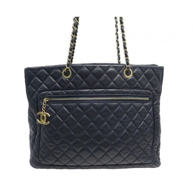 SAC A MAIN CHANEL SHOPPING MEDAILLON LOGO CC CUIR BLEU MARINE HAND BAG 6300€