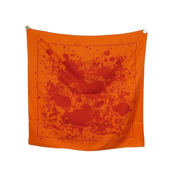 FOULARD HERMES CHEVAL SURPRISE DIMITRI RYBALTCHENKO SOIE ORANGE SILK SCARF 495€