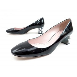 CHAUSSURE ESCARPINS MIU MIU TALON SWAROVSKI CUIR VERNIS NOIR