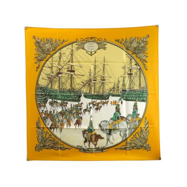 NEUF FOULARD HERMES MARINE ET CAVALERIE LEDOUX CARRE 90 SOIE NEW SILK SCARF 460€