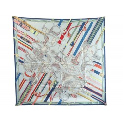 FOULARD HERMES CONCOURS D"ETRIERS WASH H072617SV01 CARRE EN SOIE BLEU SCARF 510€