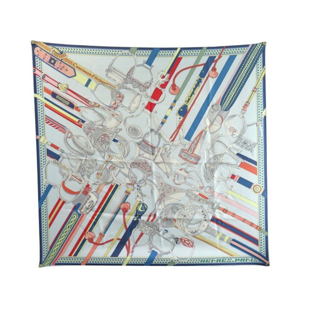 FOULARD HERMES CONCOURS D"ETRIERS WASH H072617SV01 CARRE EN SOIE BLEU SCARF 510€