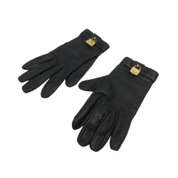 GANTS HERMES CHARMS SAC A MAIN CONSTANCE & KELLY CUIR NOIR 7 LEATHER GLOVES 750€