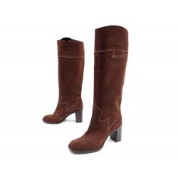 NEUF CHAUSSURES CELINE BOTTES A TALONS 40 CAVALIERES EN DAIM MARRON BOOTS 950€