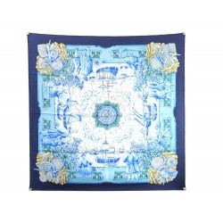 FOULARD HERMES AZULEJOS EN SOIE BLEUE BASCHET CARRE 90 CM BLUE SILK SCARF