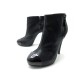 CHAUSSURES CHANEL BOTTINES G28290 TOILE ET CUIR NOIR T 38 BLACK LOW BOOTS 1400€