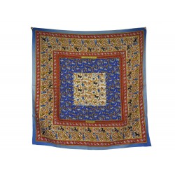 FOULARD HERMES CHASSE EN INDE MICHEL DUCHENE EN SOIE BLEUE ET ROUGE SCARF 460€