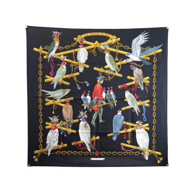 NEUF CARRE FOULARD HERMES LES OISEAUX DU ROY CATY LATHAM 90 SILK SCARF 495€