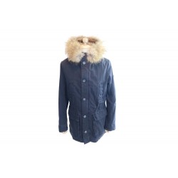 NEUF MANTEAU PARKA OAKWOOD COL FOURRURE DE RACOON & LAPIN 50 M BLEU BLOUSON 720€