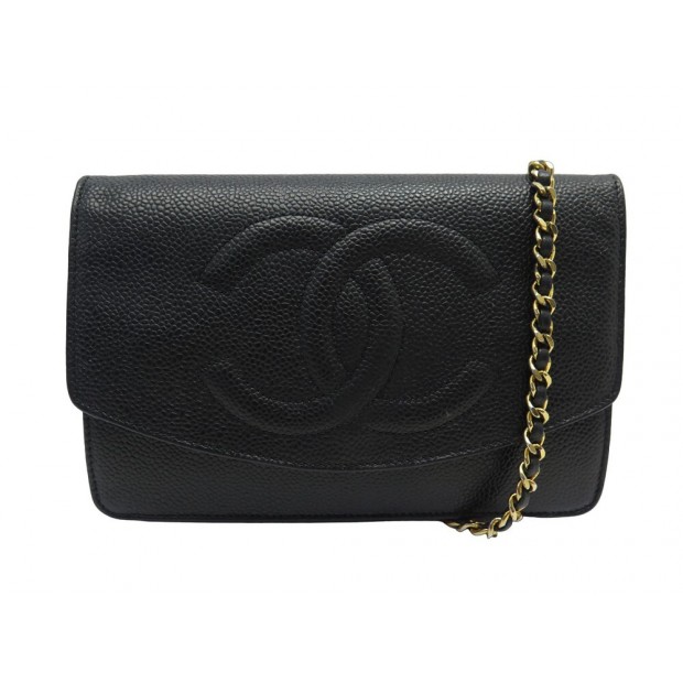 VINTAGE SAC A MAIN CHANEL WALLET ON CHAIN LOGO CC CAVIAR BANDOULIERE BAG 3350€