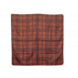 FOULARD BURBERRY CARRE 90 CM EN SOIE MARRON MOTIFS BOIS CARREAUX SILK SCARF 415€