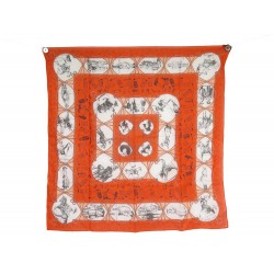 NEUF FOULARD HERMES RODEO DES COWGIRLS OLIVER CARRE 65 COTON ORANGE SCARF 280€