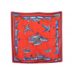 FOULARD HERMES LA MARE AUX CANARDS DAPHNE DUCHESNE CARRE SOIE ROUGE SCARF 350€