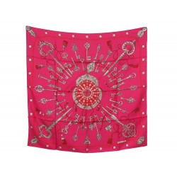 NEUF FOULARD HERMES LES CLES LATHAM 90 CARRE EN SOIE FUSHIA 2010 SILK SCARF 460€