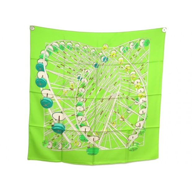 NEUF FOULARD HERMES GRANDE ROUE DIMITRI RYBALTCHENKO SOIE VERTE SILK SCARF 495€