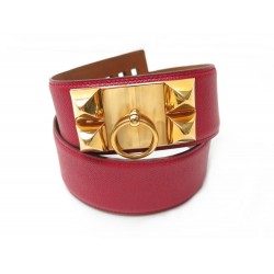 CEINTURE HERMES COLLIER DE CHIEN MEDOR T 72 EN CUIR EPSOM ROUGE DORE BELT 1730€