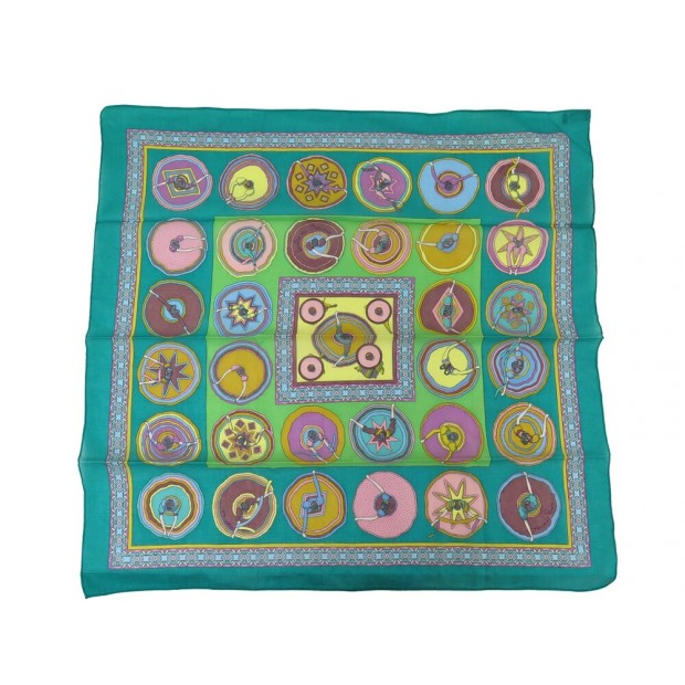 NEUF FOULARD HERMES BELLES DU MEXIQUE V. JAMIN CARRE 65 EN COTON VERT SCARF 280€