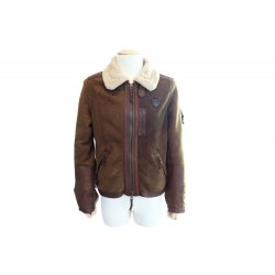 MANTEAU AERONOTICA MILITARE PEAU LAINE MARRON 