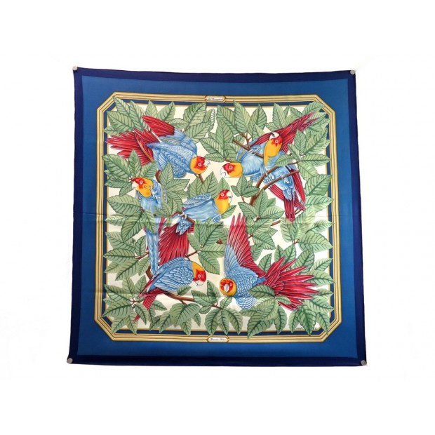 FOULARD HERMES LES PERROQUETS 1ERE EDITION 1984 METZ CARRE 90 SOIE SCARF 495€