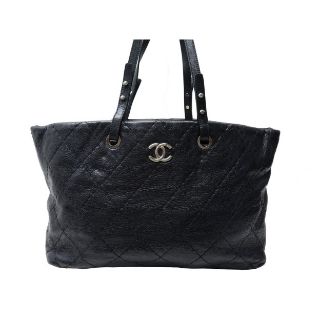 SAC A MAIN CHANEL SHOPPING LOGO CC CUIR GRAINE NOIR BLACK HAND BAG PURSE 6000€