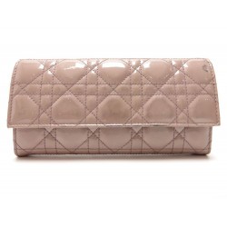 PORTEFEUILLE SAC CHRISTIAN DIOR DISCOVERY LADY CUIR VERNI VIEUX ROSE WALLET 550€