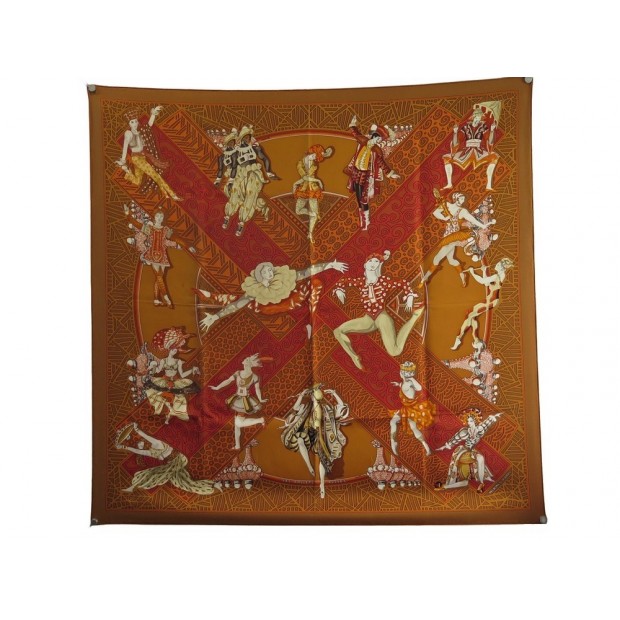 FOULARD HERMES LES BALLETS RUSSES FAIVRE CARRE 90 SOIE + BOITE SILK SCARF 495€