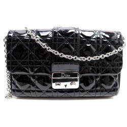 NEUF SAC A MAIN CHRISTIAN DIOR NEW LOCK BANDOULIERE CUIR VERNI NOIR CLUTCH 1600€