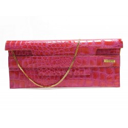 NEUF SAC A MAIN MAX MARA POCHETTE EN CUIR FACON CROCO FUSHIA PURSE CLUTCH 400€