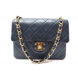  VINTAGE SAC A MAIN CHANEL MINI TIMELESS CUIR BLEU MARINE 