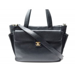 SAC A MAIN CHANEL CABAS SHOPPING 32CM CUIR GRAINE NOIR BANDOULIERE PURSE 3750€