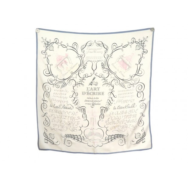 FOULARD HERMES L'ART D'ECRIRE MAURICE TRANCHANT CARRE 90 SOIE BLANC SCARF 495€