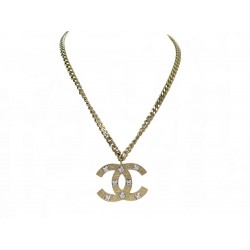 NEUF COLLIER CHANEL LOGO CC STRASS ET METAL DORE 51-57CM GOLDEN NECKLACE 2050€