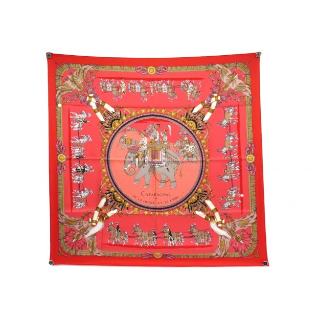 NEUF FOULARD HERMES CARAPACONS DE LA FRANCE ET L'INDE ROUGE 90 SILK SCARF 495€