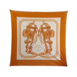 NEUF FOULARD HERMES BRIDES DE GALA CARRE 90 EN JERSEY DE SOIE ORANGE SCARF 600€