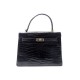 VINTAGE SAC A MAIN RABAT TYPE KELLY EN CUIR DE CROCODILE ALLIGATOR NOIR BAG