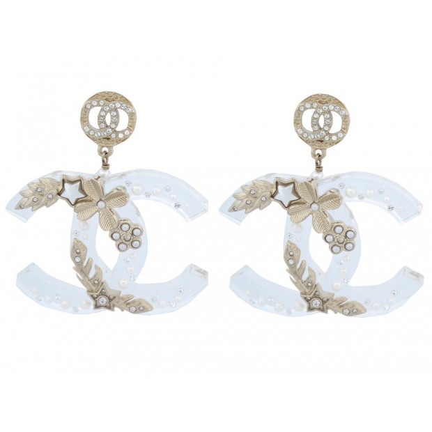 NEUF BOUCLES D'OREILLES CHANEL AB2562 2019 LARGE LOGO CC STRASS EARRINGS 1150€