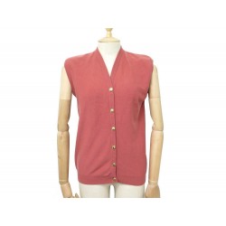 GILET SANS MANCHE CHANEL 38 M PULL EN CACHEMIRE VIEUX ROSE CASHMERE VEST 2500€