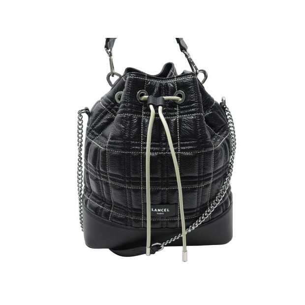 NEUF SAC A MAIN LANCEL SEAU M A11131 CUIR GRAINE MATELASSE NOIR BUCKET BAG 850€