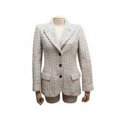 VESTE CINTREE CHANEL P10811 40 M EN TWEED BLANC & RAYURES NOIR WOOL JACKET 5000€