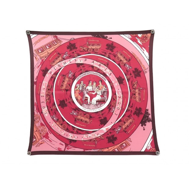 FOULARD HERMES JEU DES OMNIBUS ET DAMES BLANCHES CARRE 70 SOIE ROSE SCARF 375€